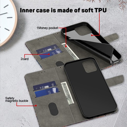 Magnetic Cool Wolf Card Wallet Bag Case Flip Stand Cover Purse For Various Phone - Picture 5 of 10