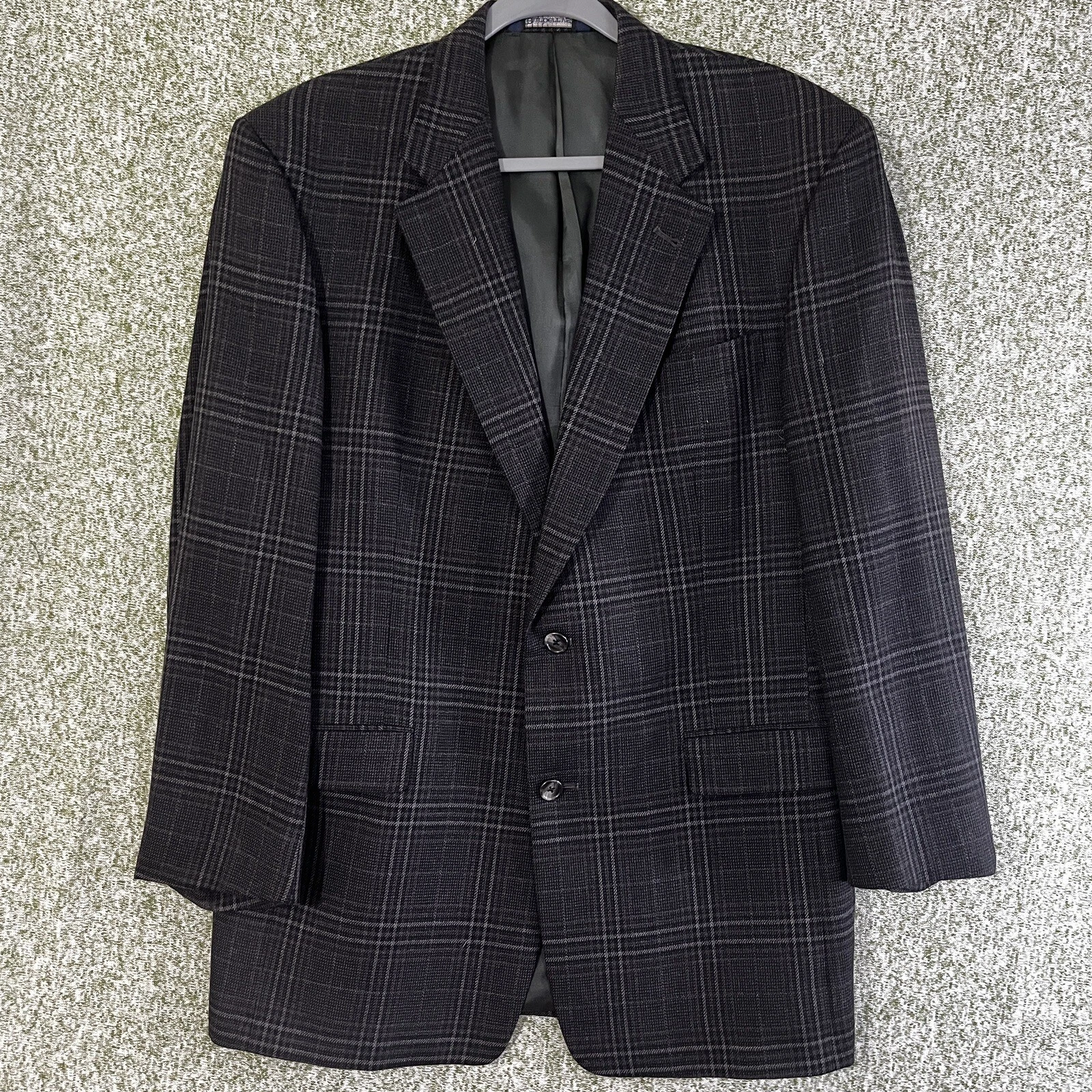 Cappotto sportivo Burberrys' uomo 41L vintage anni 80 grigio Glen lana a quadri due bottoni retrò