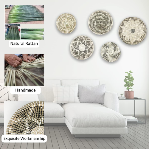 Set of 5 Rattan Handmade Hanging Wall Basket Decor- Seagrass Basket Wall Deco... - Picture 4 of 5