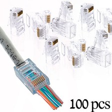 100 Pcs Cat5e RJ45 Network Modular Plug 8P8C Cable Connector End Pass Through