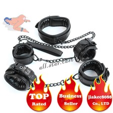 Black PU Soft Leather Handcuffs Bondage Restraints Ankle Cuffs Collar Device