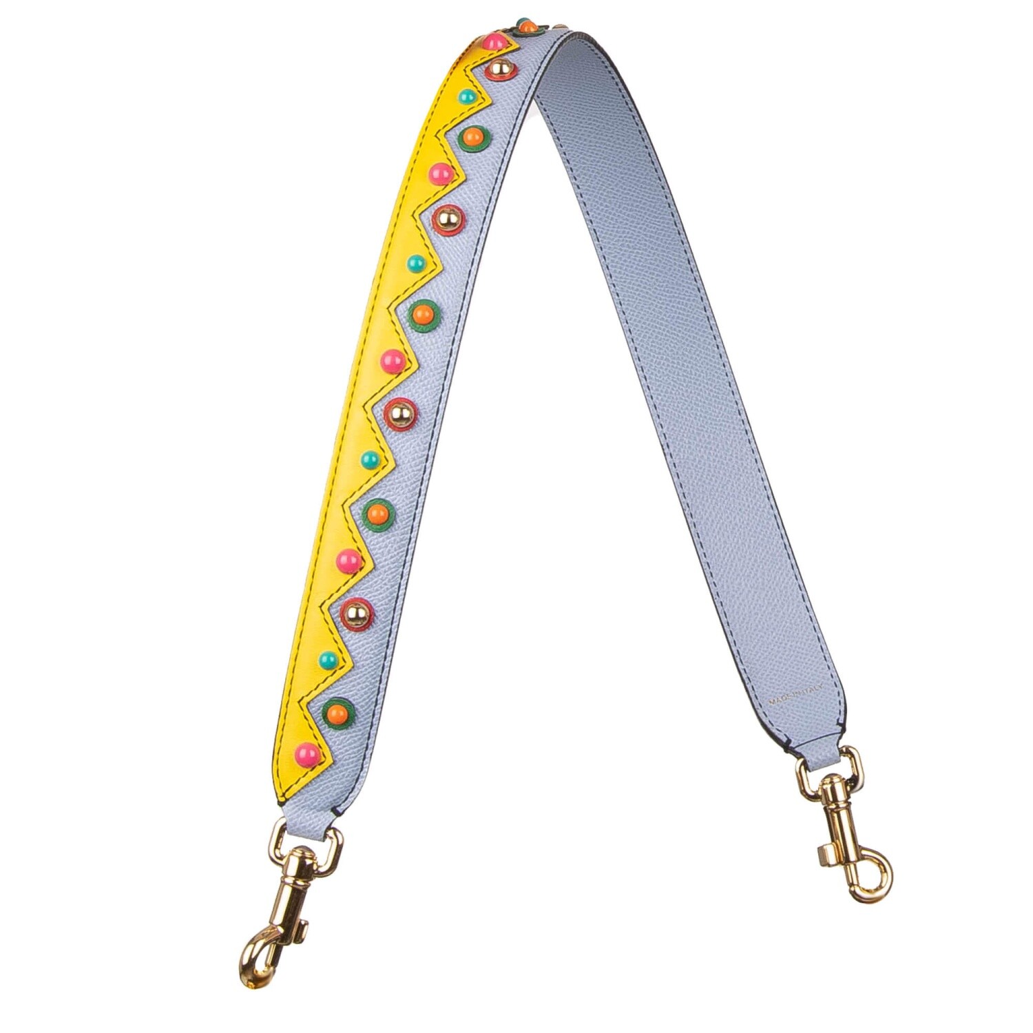 DOLCE & GABBANA Studded Leather Bag Strap Handle Blue Yellow Gold 10056