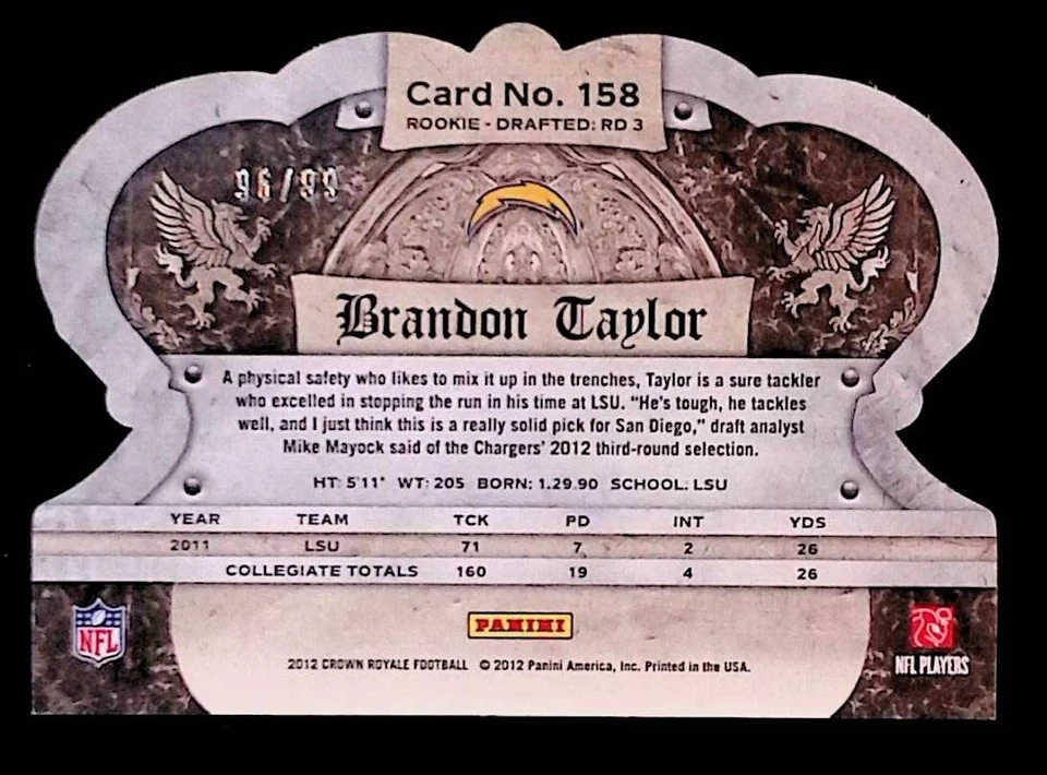 Brandon Taylor 2012 Panini Crown Royale Holo Gold #158 RC 96/99 - Image 2 of 2