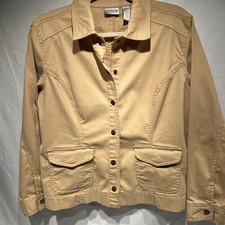 Chico's gold metallic look multi pockets buttoned long sleeve jacket 1 , M
