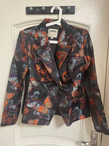 NEU L'AGENCE Marie Zweireiher Blazer Multi Schmetterling Jacquard - Bild 5 von 6