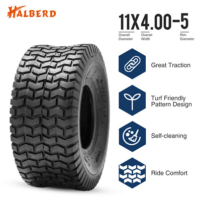 Halberd 11x4.00-5 Lawn Mower Tire – 4-Ply Tubeless Turf Tractor Tire, Herringbone Tread