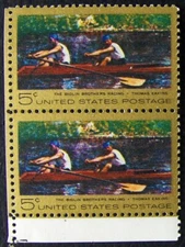 US 5c stamp, a pair SC #1335 The Biglin Brothers Racing MNH 1967