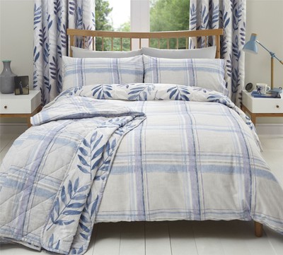 Brush Stroke Style Check Leaf Lilac Double Duvet Cover Ring Top