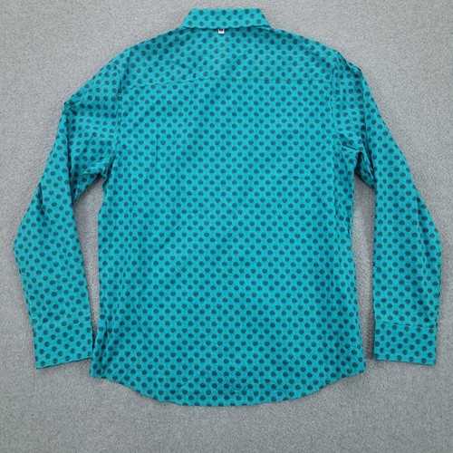 John Lennon Button Up Shirt Large Cotton Long Sleeve Polka Dot Peacock Mens - Picture 7 of 10