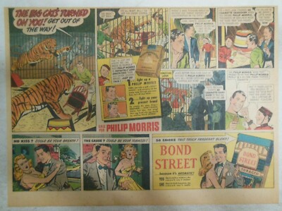 Phillip Morris Cigarette Ad: ''Tiger Attack !'' 1940's Size: 11 x 15 inches