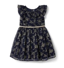 New Janie and Jack Sparkle Holiday Dress 2T  Matching Headband Navy Gold