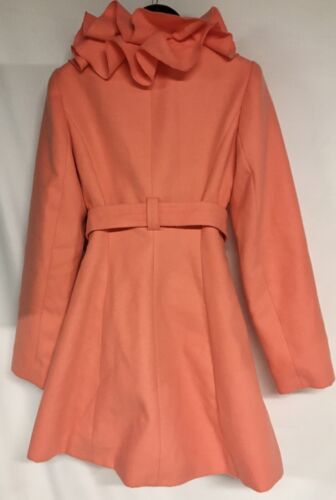 NEW ASOS Women’s Size 4 Belted Lined Coral Coat Stand Up Ruffled Collar - Picture 4 of 9