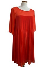 Anthropologie Maeve Orange Dress Micro Pleated Flowy Swing Sheer Top size 8