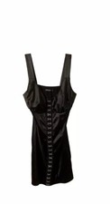 NASTY GAL Black Satin Ruched Bustier Hook And Eye Dress Size 6.
