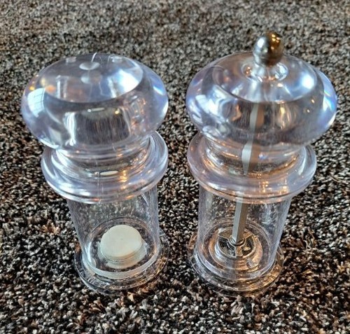 Clear Acrylic Salt Shaker & Pepper Grinder - Lucite Plastic Retro Modern Set, 5" - Picture 2 of 7