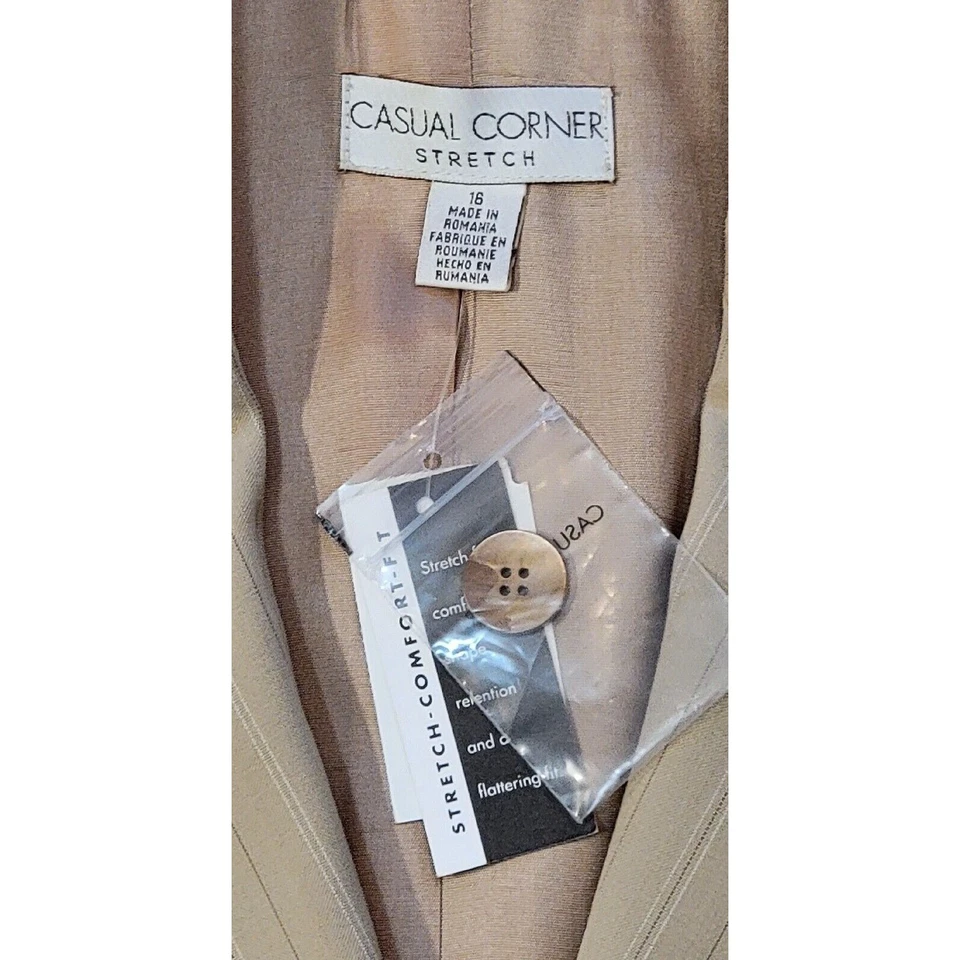 Blazer informal de esquina elástica para mujer talla 16 a rayas crema chaqueta de 2 botones nuevo de stock Foto 2 de 4