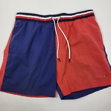 Tommy Hilfiger Red, White  Blue Colorblocked 6.5" Lined Swim Trunks Mens XLarge
