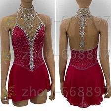 Ice skating dress Competition Figure Skating Costume red sleeveless red