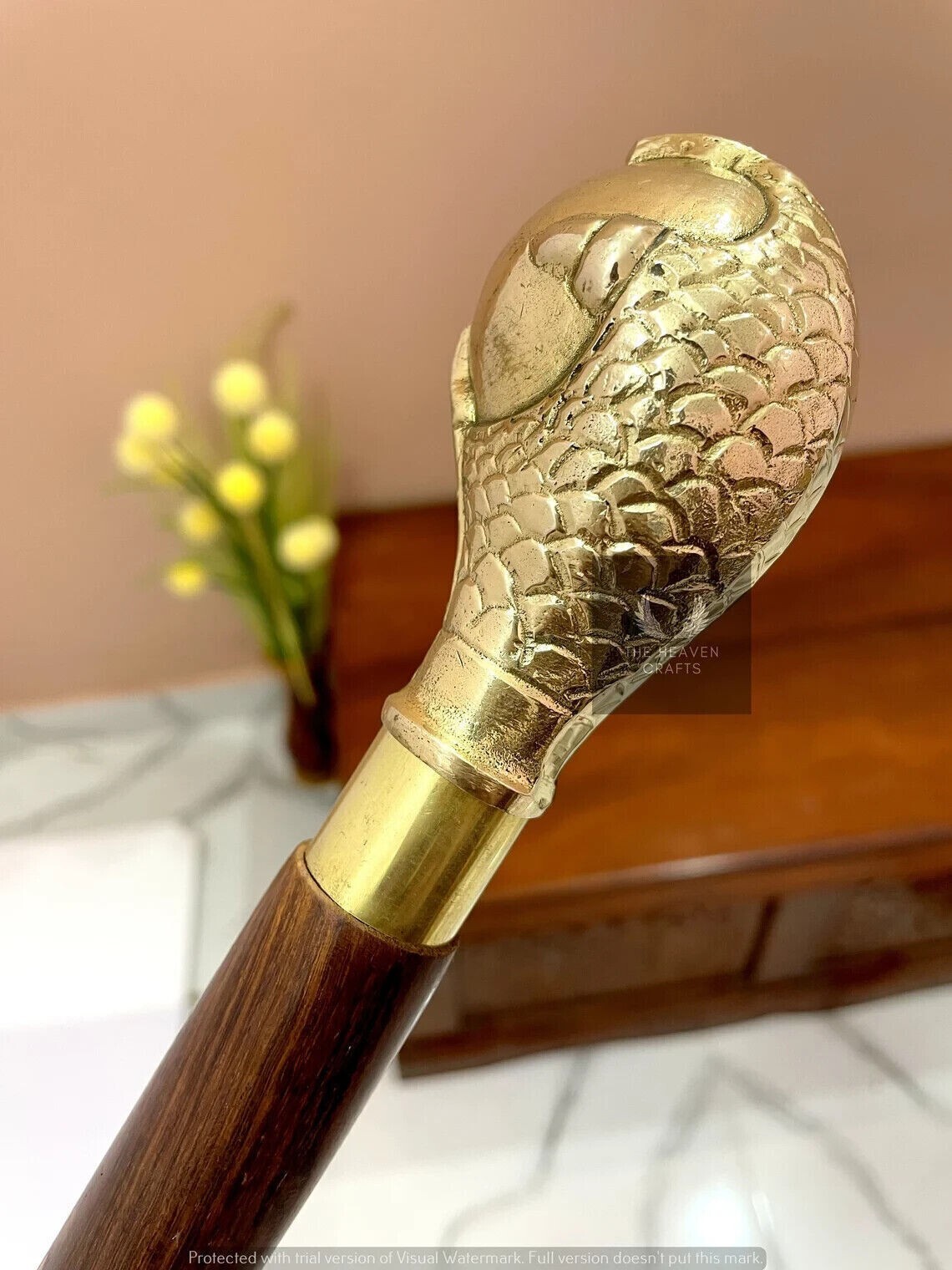 Victorian Solid Brass Eagle's Claw Handle Wooden … - image 3