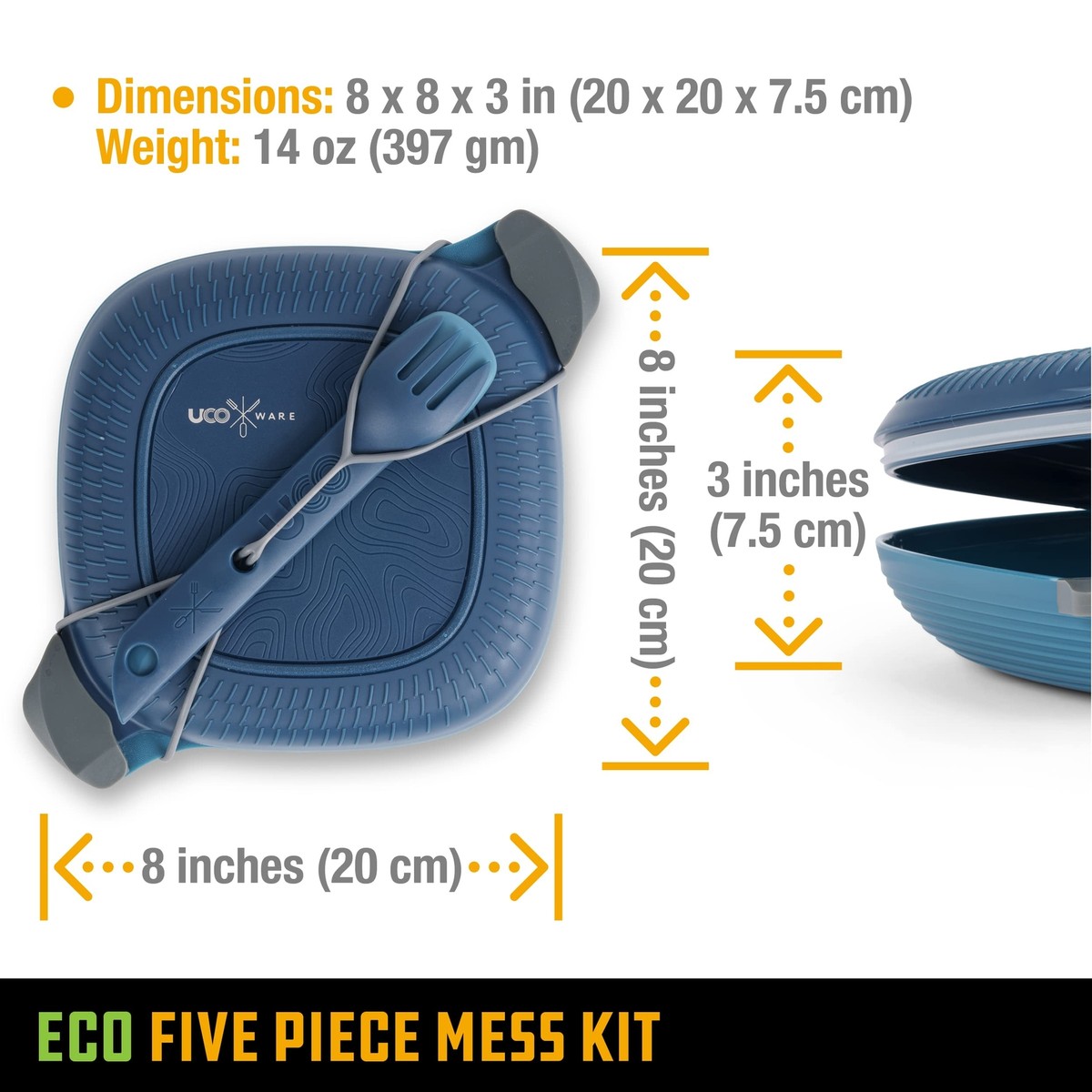 UCO Eco Mess Kit Da 5 Pezzi In Materiale Riciclato – Blu Oceano Per Campeggio E Trekking