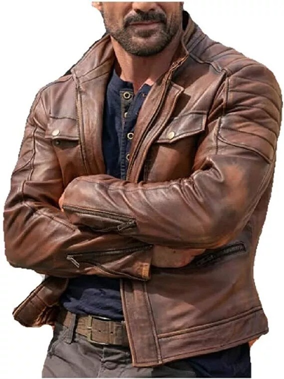 Boss Level Leather Jacket Brown Roy Pulver By Frank Grillo | Feather Skin