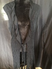 Chicos Crochet Long Black Vest Sz 3 Gorgeous 