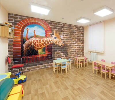 3D Giraffe Window ZHUA9247 Wallpaper Wall Murals Removable Self-adhesive Amy
