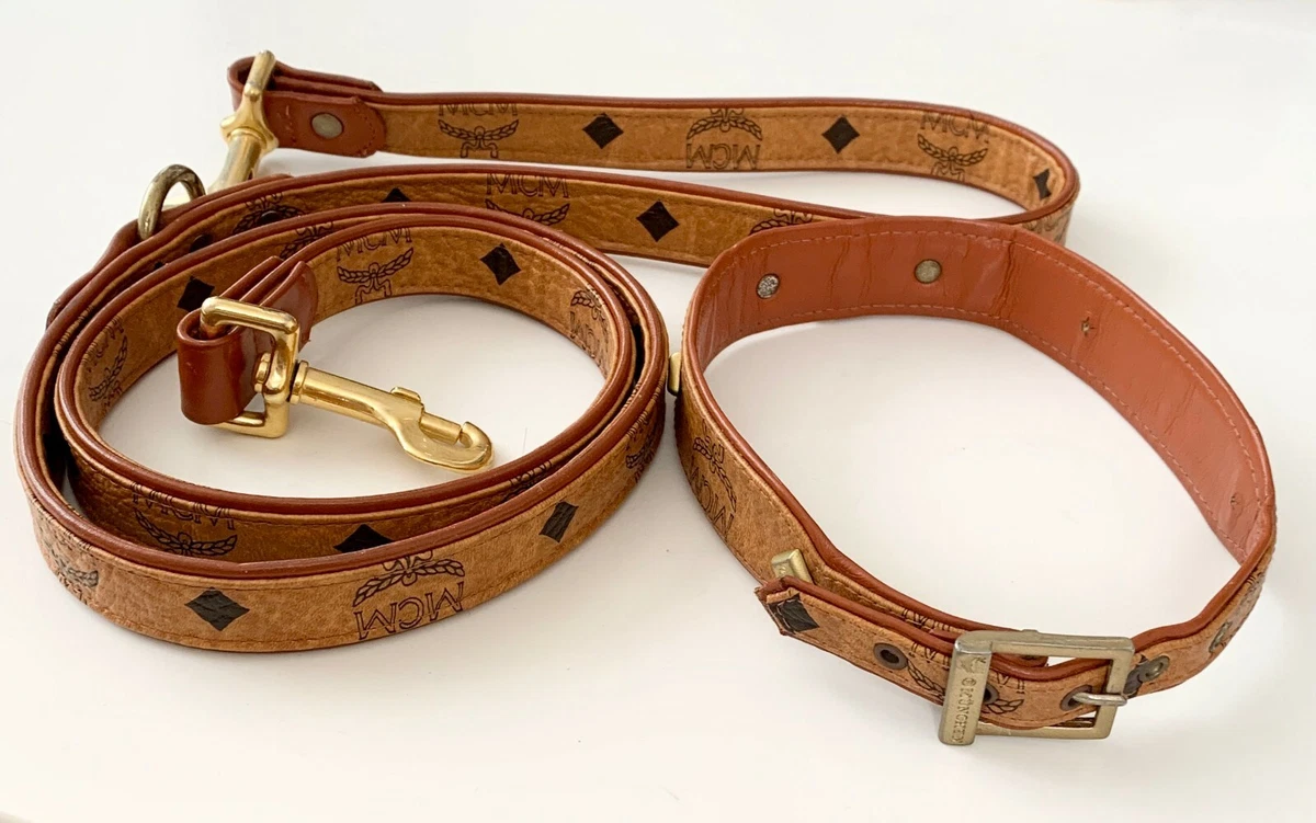 MCM Dog Collar & Leash for Medium to Large Dog Brown Visetos