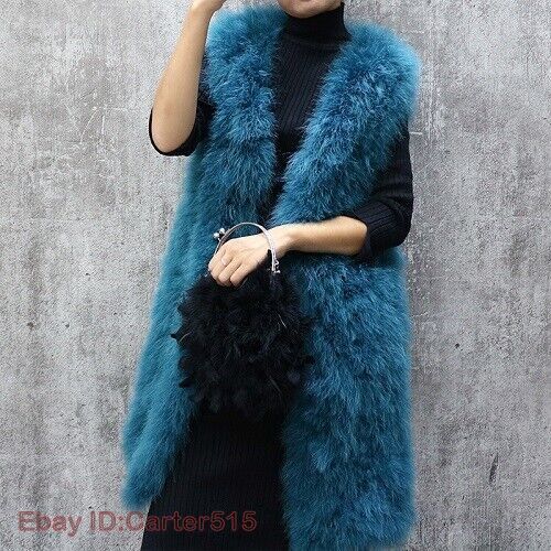 Women Real Ostrich Feather Fur Vest Coat Winter Warm Waistcoat for Party Dinner - Picture 15 of 23