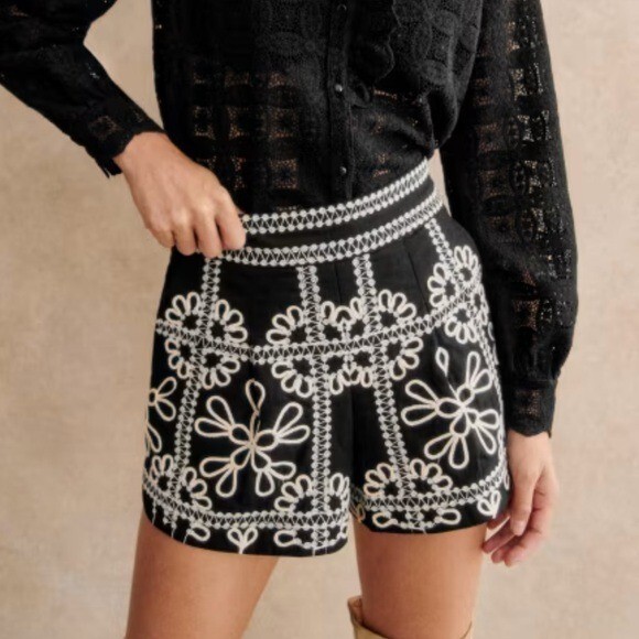 【仏ブランドSézane 未着用】CARMEN SHORTS diptyque付 Sezane Carmen Shorts Black Ecru Embroidery Size 34 | eBay