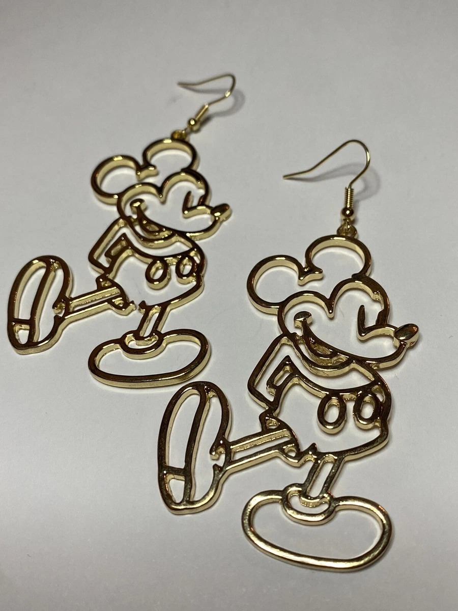 14 Karat Gold Plated Mickey Mouse 3 Inch Dangle Earrings eBay