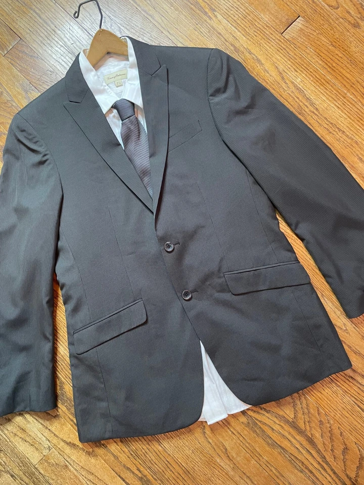 NWT Kenneth Cole Reaction Taupe Gray Pinstripe Blazer Sport Coat Suit Jacket 38R - Image 2 of 4