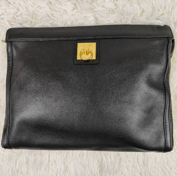 Pochette CELINE pelle nera logo raccordi in metallo con sacchetto antipolvere articoli moda