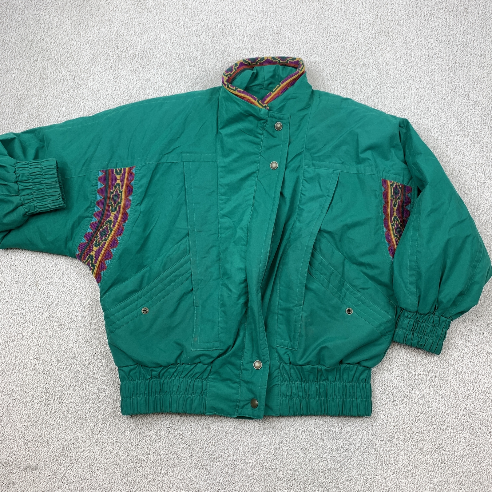 Vintage 90s London Fog Aztec Jacket Womens Medium Petite Green Multicolor