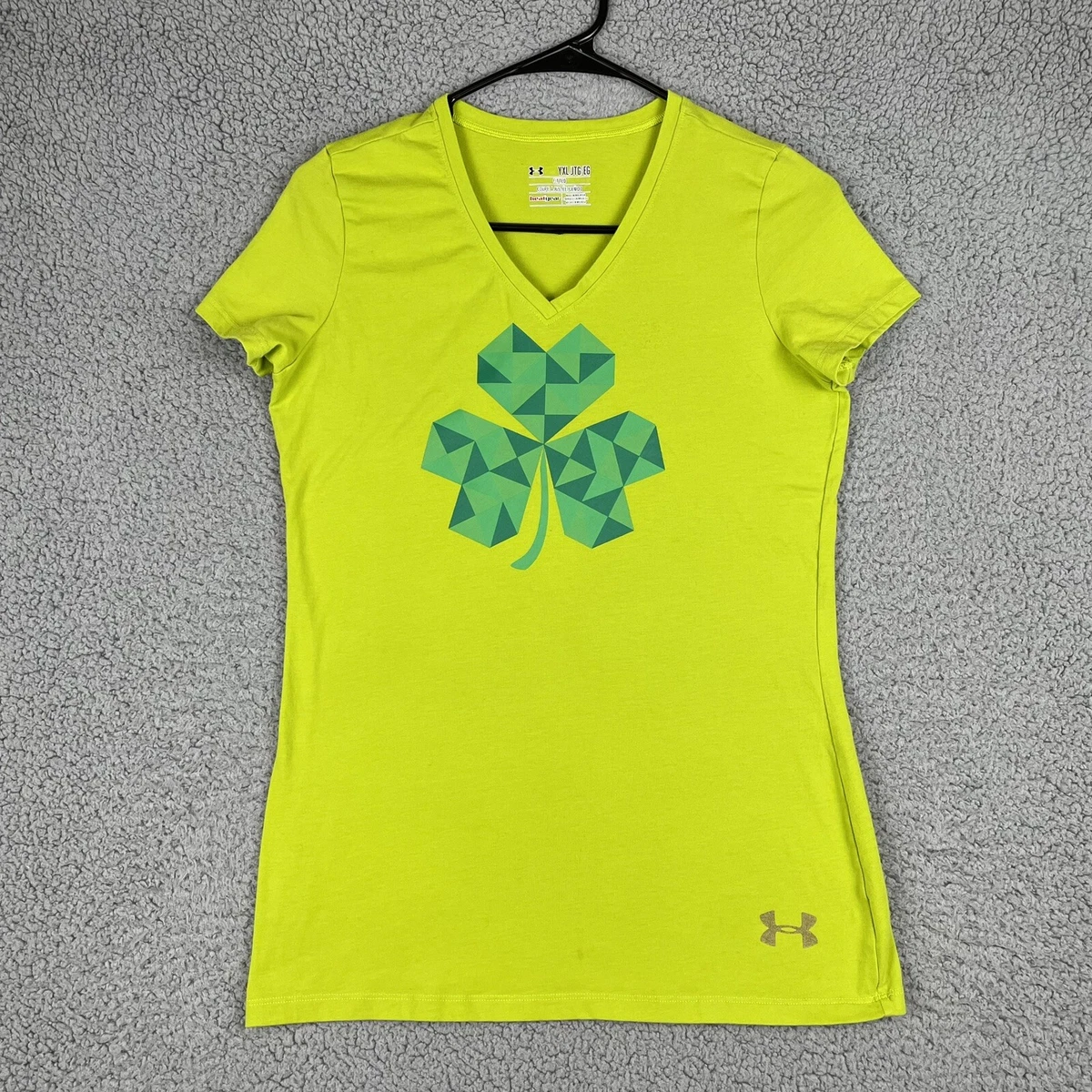 Under Armour Shirt Youth XL Fitted Girls Green V Neck Clover St