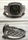 Pave Diamond Ring, Size 7, 6.9g Designer Signed (Js) Sterling Silver Green