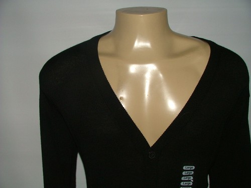 NEW WT LINEA UOMO CARDIGAN SWEATER SIZE L WOOL ACRYLIC BLACK SOLID #130 - Picture 2 of 4