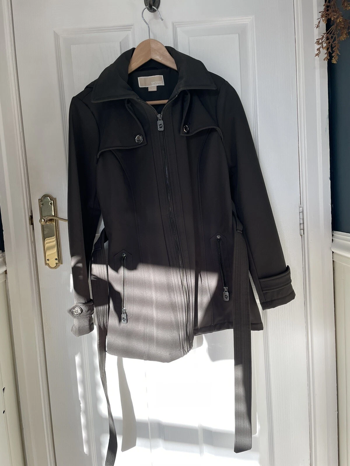 Trench da donna verde Michael Kors foderato con cappuccio rimovibile taglia S