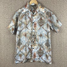 Vintage 70s Penneys Shirt Men  s Medium Abstract Grunge Dagger Camp Collar T273