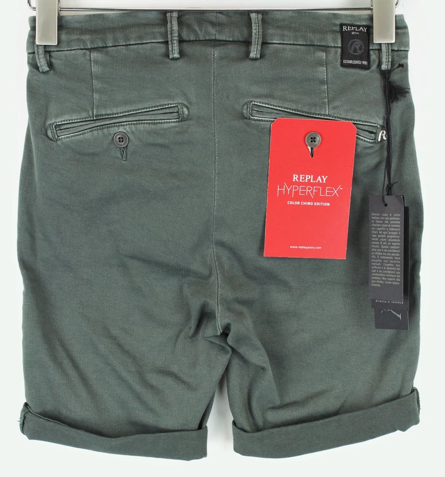 REPLAY Lehoen Men`s Shorts W28 Summer Bermuda Green  stretchy   - Image 2 of 4