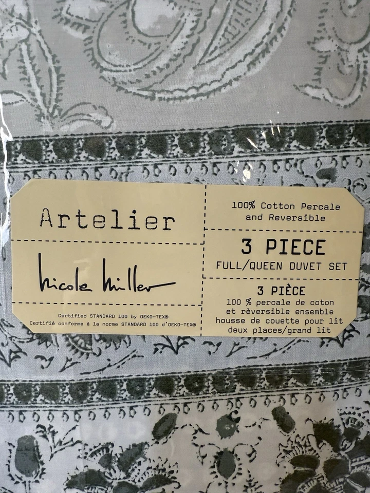 Funda nórdica floral reversible de cachemira azul FULL QUEEN 3 piezas Nicole Miller Artelier Foto 2 de 4