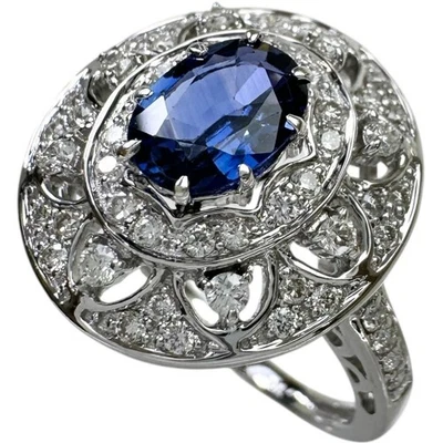 Bague US 6,2 saphir 0,76 ct diamant 0,44 ct K18WG or blanc 4,5 g femmes - Photo 1/4