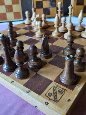 Rare Carved Large Tournament Soviet Chess Set Vintage 70s Rare Wooden 45cm Board