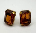 VINTAGE SIGNED MIRIAM HASKELL FACETED AMBER LUCITE STATEMENT CLIP ON EARRINGS