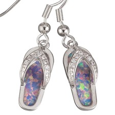 Beach Flip Flops Lavender Purple Fire Opal Silver Jewelry Dangle Drop Earrings