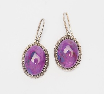 Ohrringe Ohrhänger oval Sterlingsilber mit lila Edelstein Designer CID