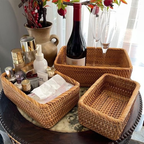 Natural Rattan Storage Baskets, Rectangular Woven Fruit Baskets, Wicker Decor... - Picture 3 of 6