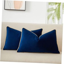 Blue Luxury Velvet Lumbar Throw Pillow Covers with 24" x 16" Pack of 2 Navy