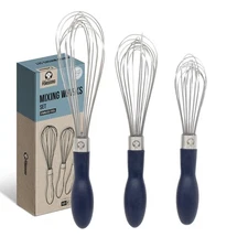 3-Piece Kitchen Whisk Set, Stainless Steel Whisks for Cooking, Wisk Kitchen T...
