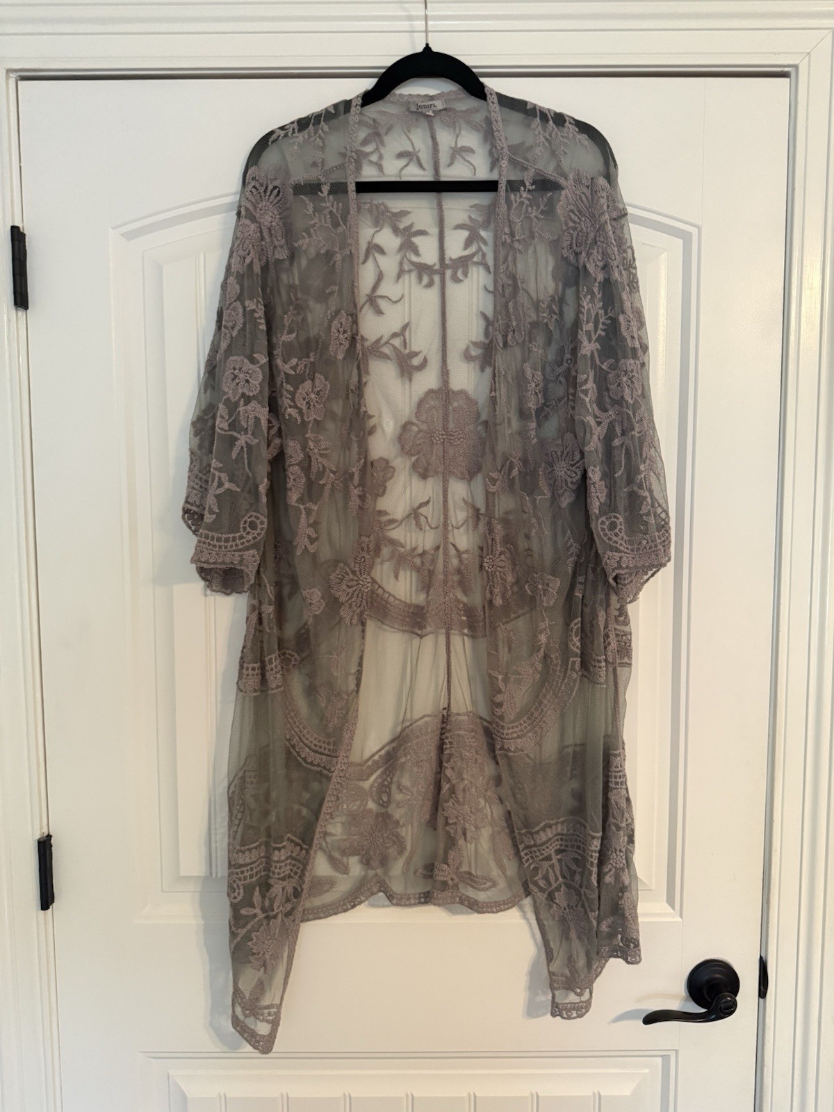 Fairy Gray Lace M/L Kimono Duster Festival Boho Indie Cowgirl Rodeo Etheral